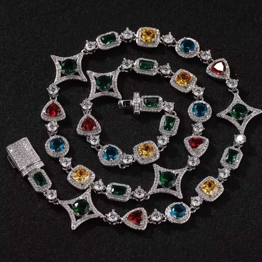 Multicolor Gemstone Halo Choker Necklace - 20inch